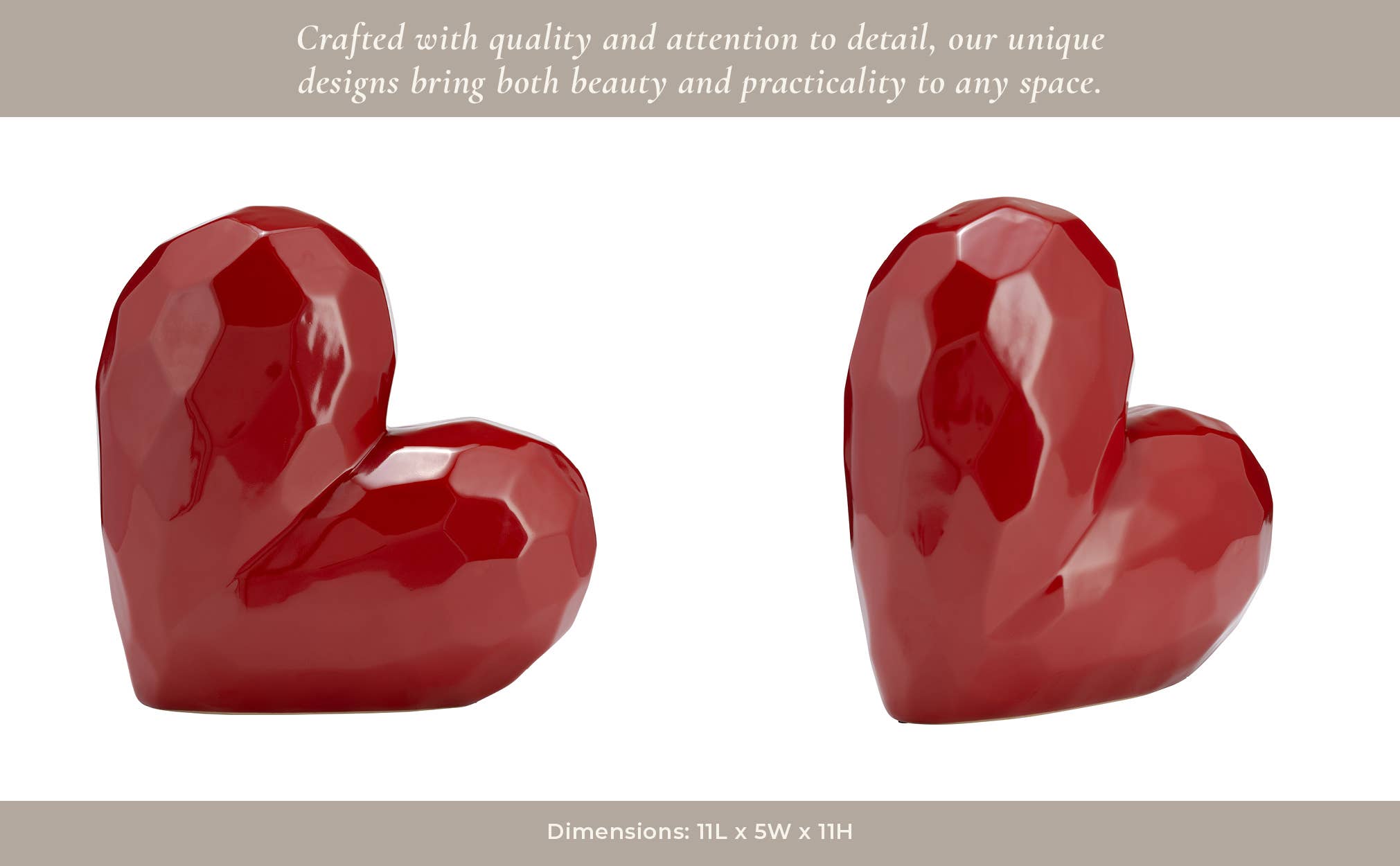 Red 11 in. Ceramic Solid Heart Table Sculpture