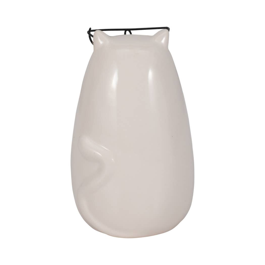 Figurine - White Ceramic Tummy Kitty with Glasses, 6 in.