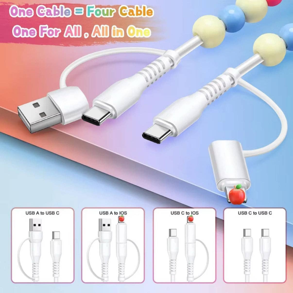 Pink Pearl 4-in-1 Beaded Charging Cable