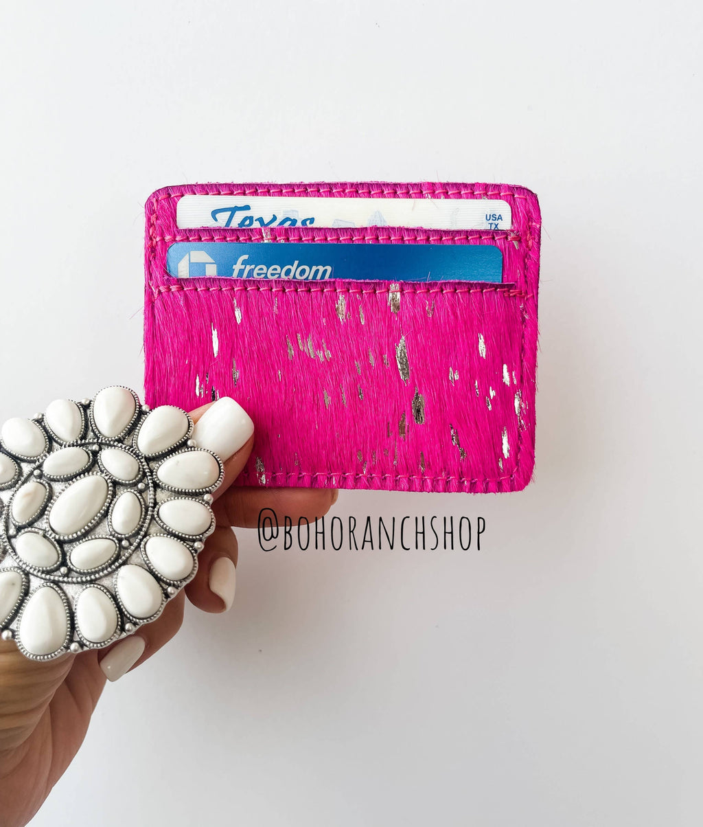 Western Cowhide Credit Card Holder - Money holder: 3 - DARK BROWN + TURQUOISE SPECS
