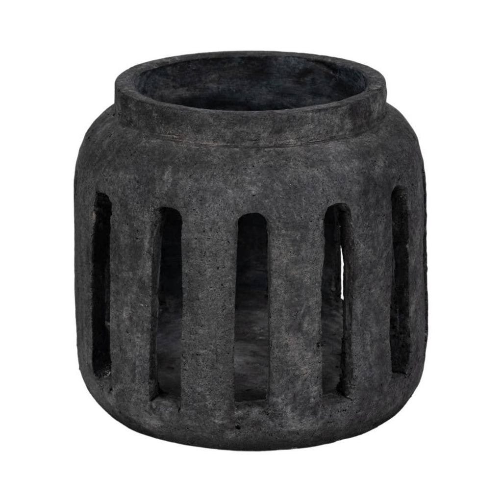 Terracotta Round Open Slat Hurricane Lantern - Black, 10 in.