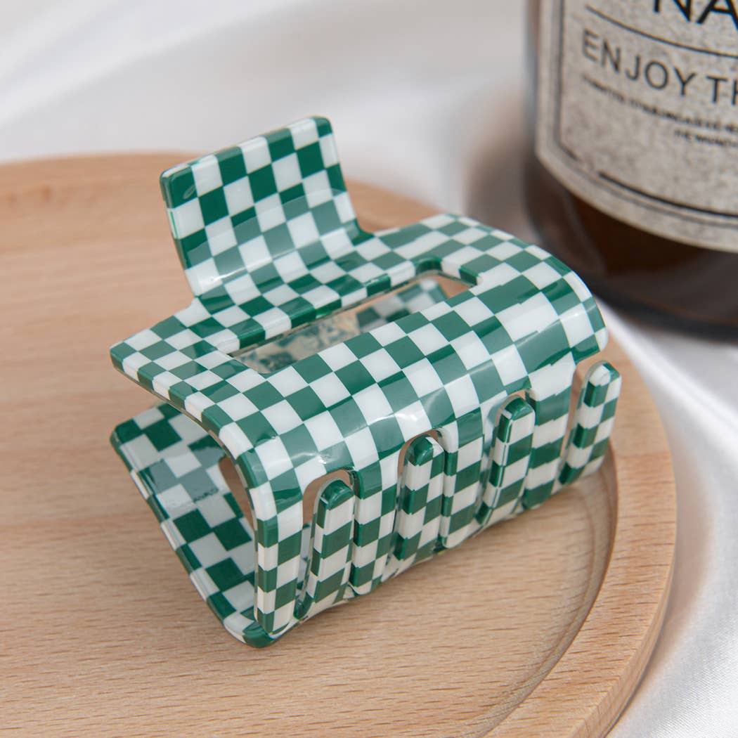 Acrylic Square Checkerboard Hair Claw Clip: Tortoiseshell