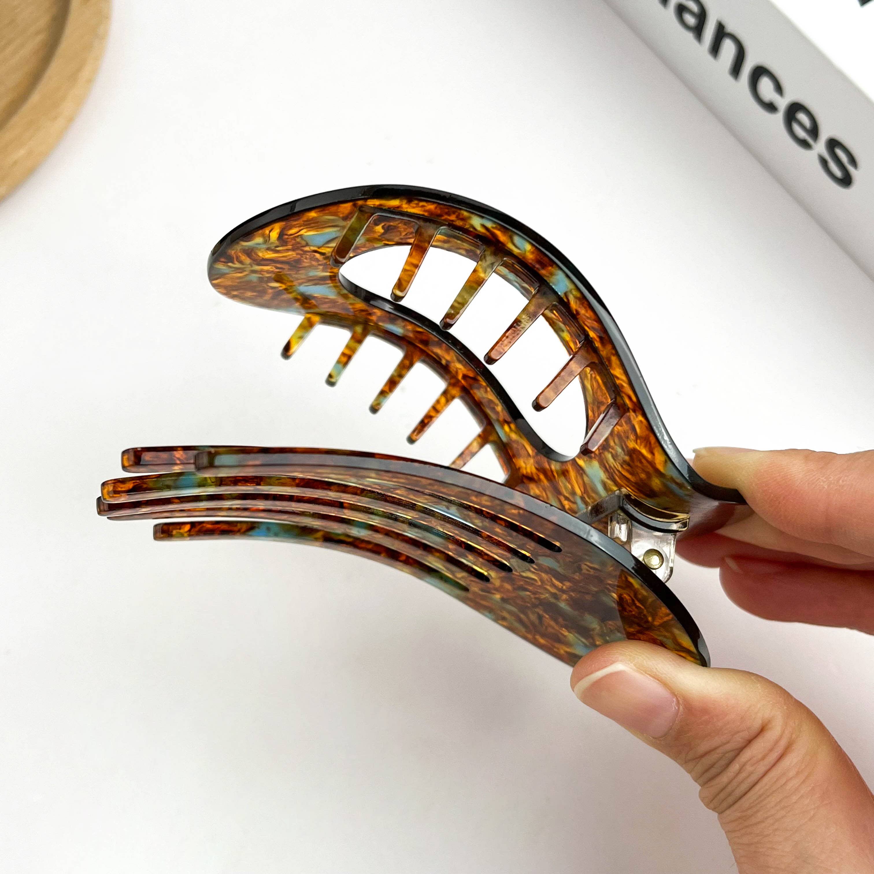 Acetate Classic Colorful Flat Hair Clips, Stylish Barrettes: Blue Coffee