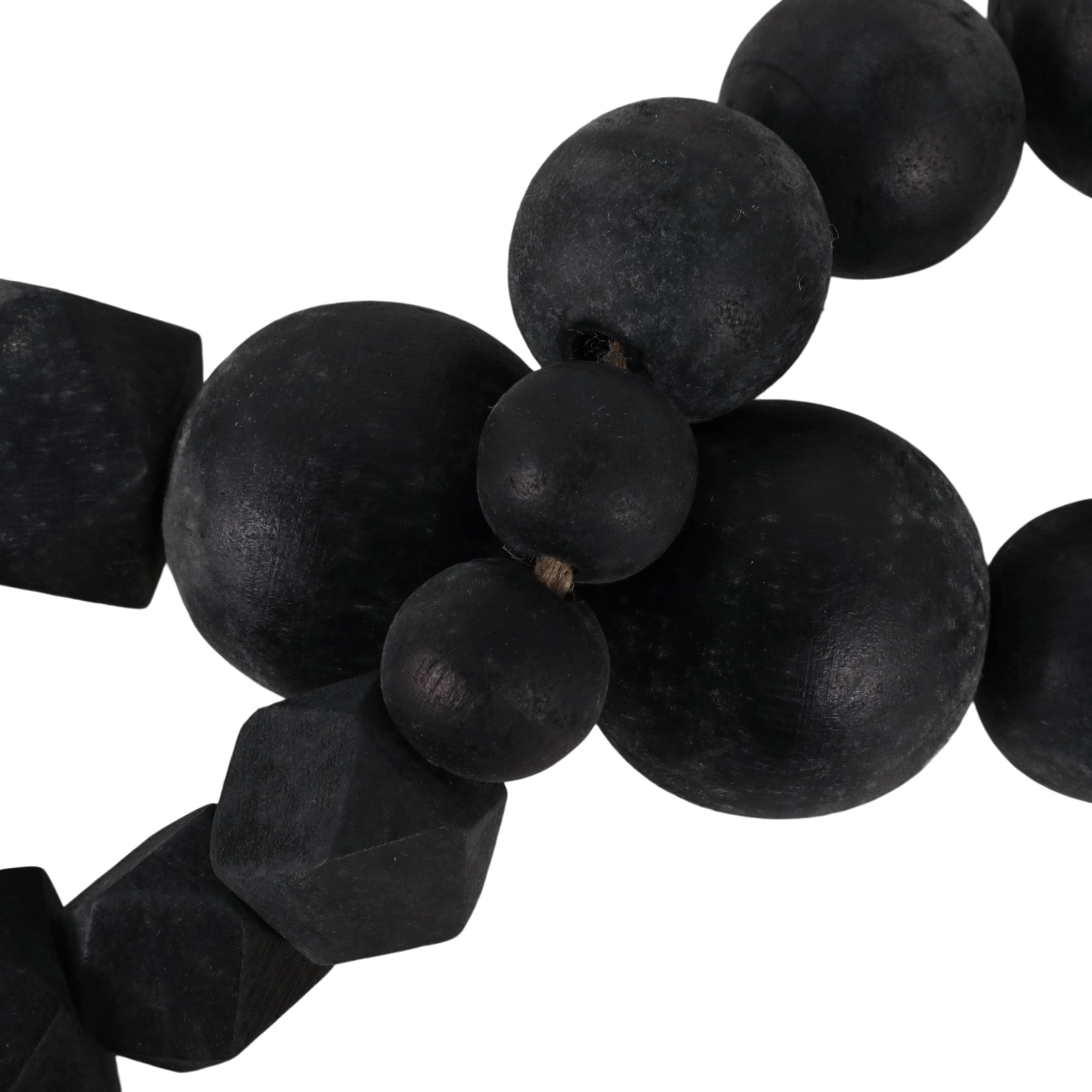 Bead Garland - Black Wood Hexagon and Round, 84 in.