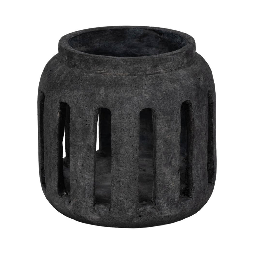 Terracotta Round Open Slat Hurricane Lantern - Black, 10 in.