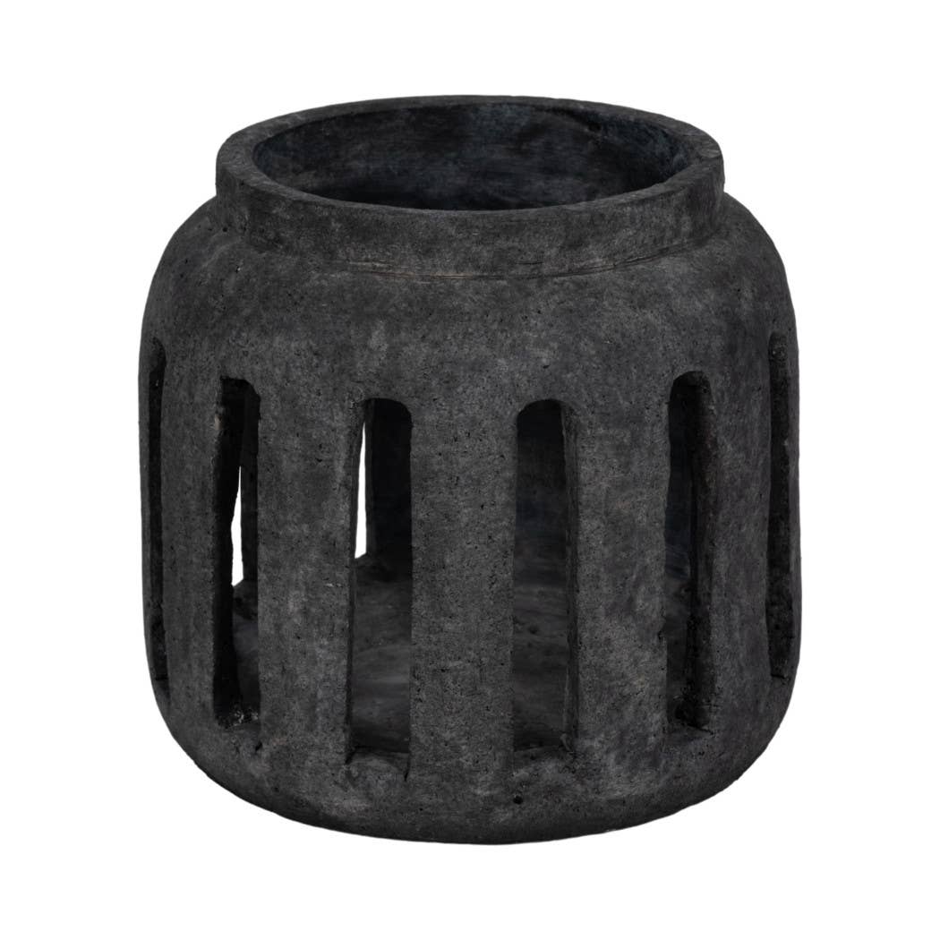 Terracotta Round Open Slat Hurricane Lantern - Black, 10 in.