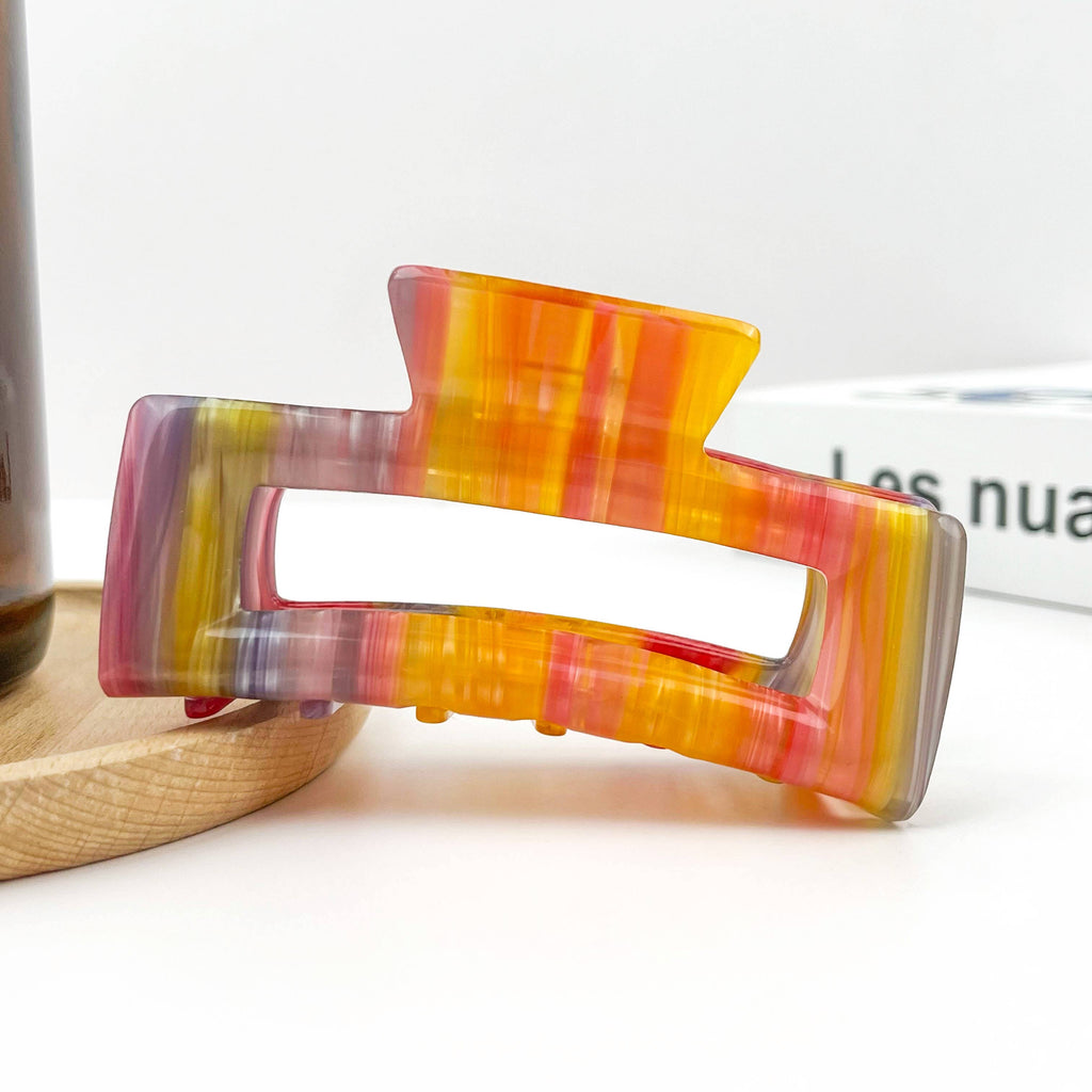 Rectangular Acetate Hair Claw, Premium Quality Hair Clip: Whit Pink Purple