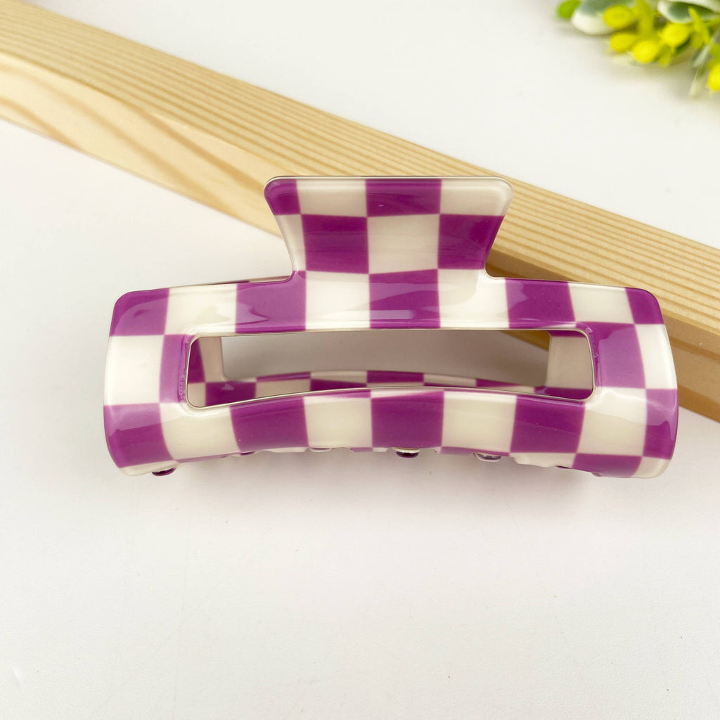 Checkerboard retro hair claw clip: Green yellow