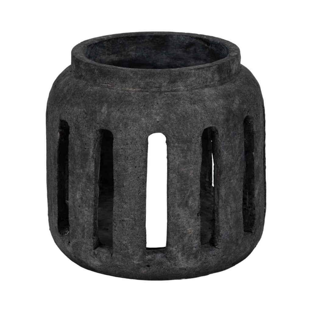 Terracotta Round Open Slat Hurricane Lantern - Black, 10 in.