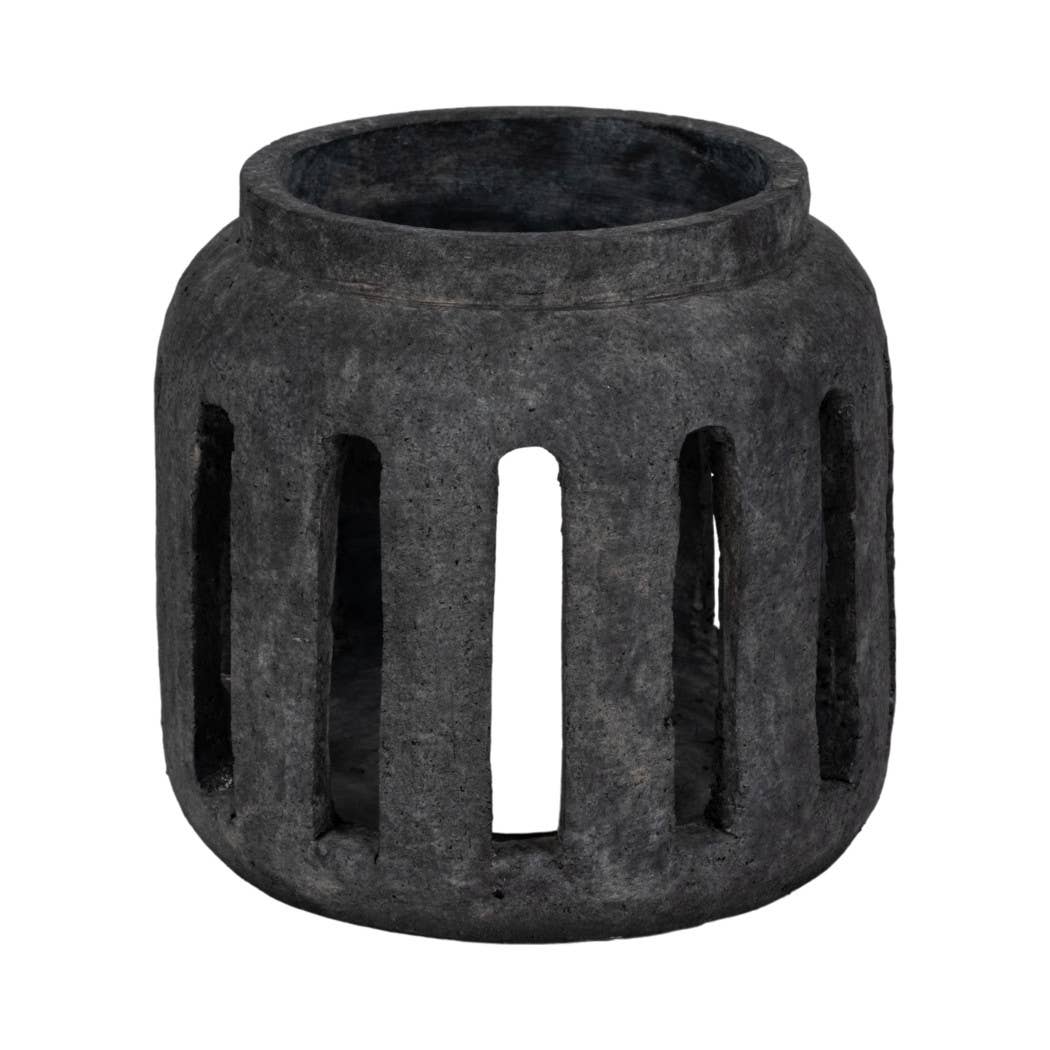 Terracotta Round Open Slat Hurricane Lantern - Black, 10 in.