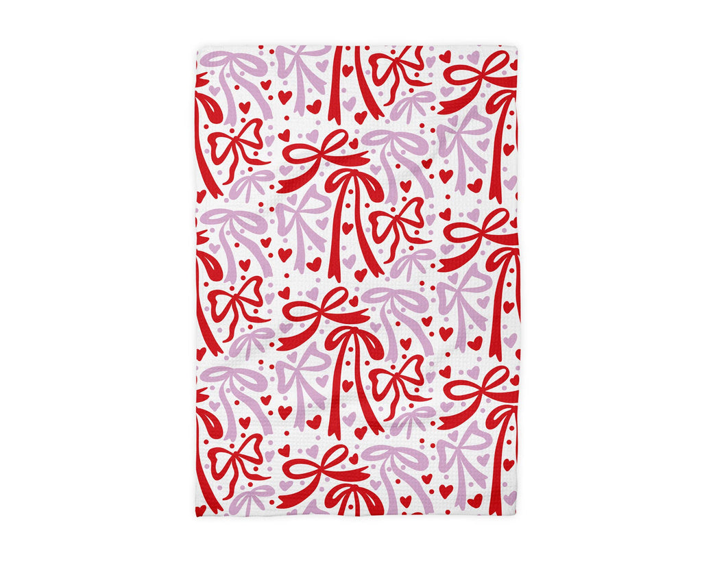 Valentine Heart Bows Galentine Kitchen Towel Waffle Baking