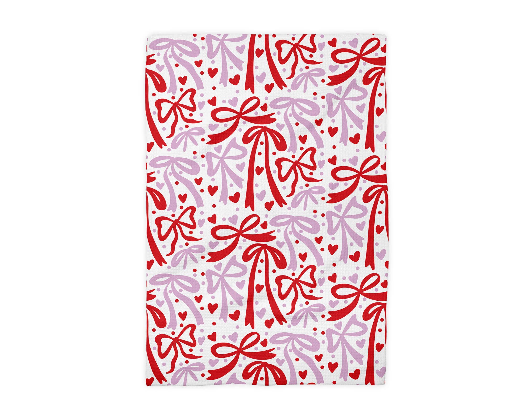 Valentine Heart Bows Galentine Kitchen Towel Waffle Baking