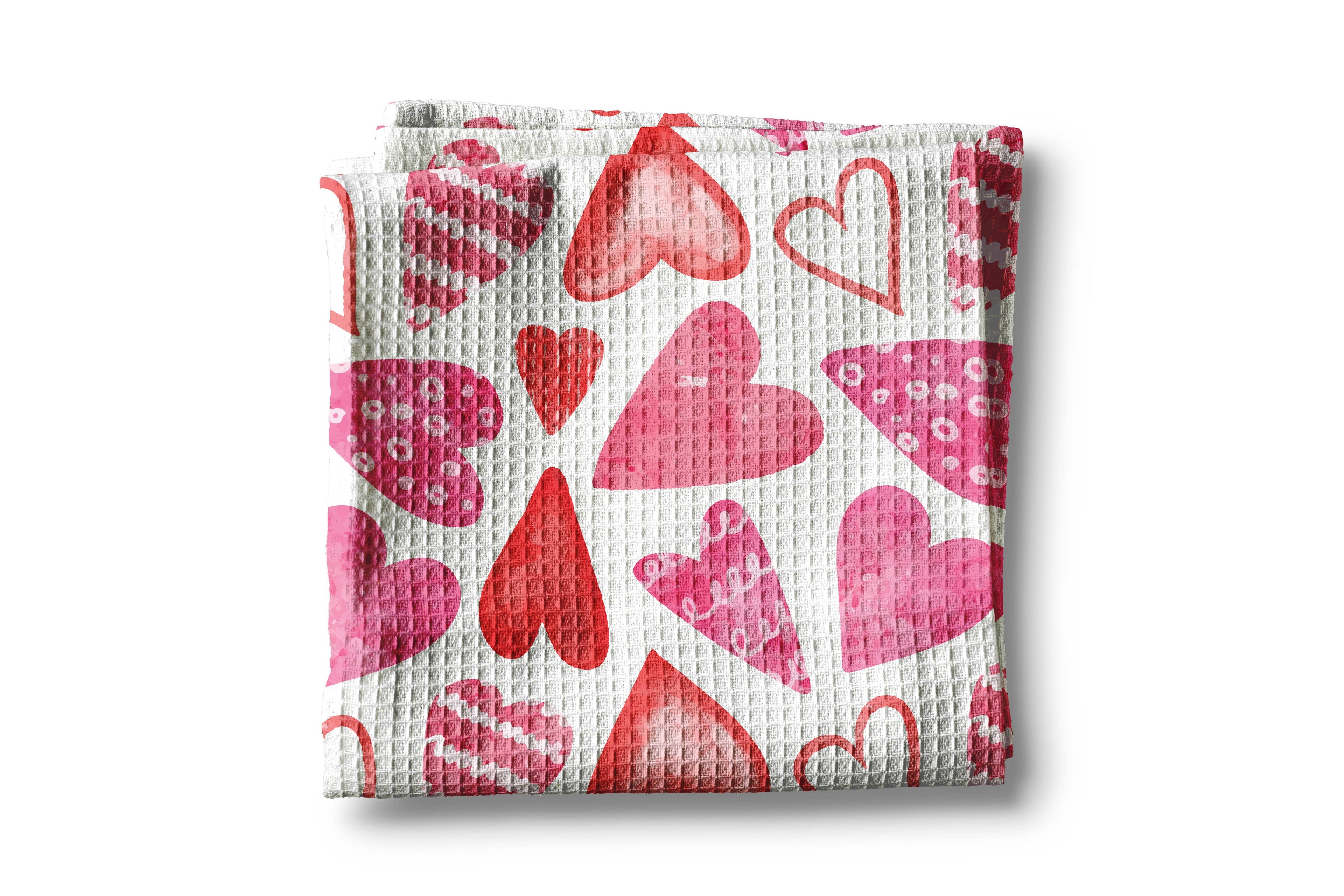 Valentine Heart XOXO Galentine Kitchen Towel Waffle Baking