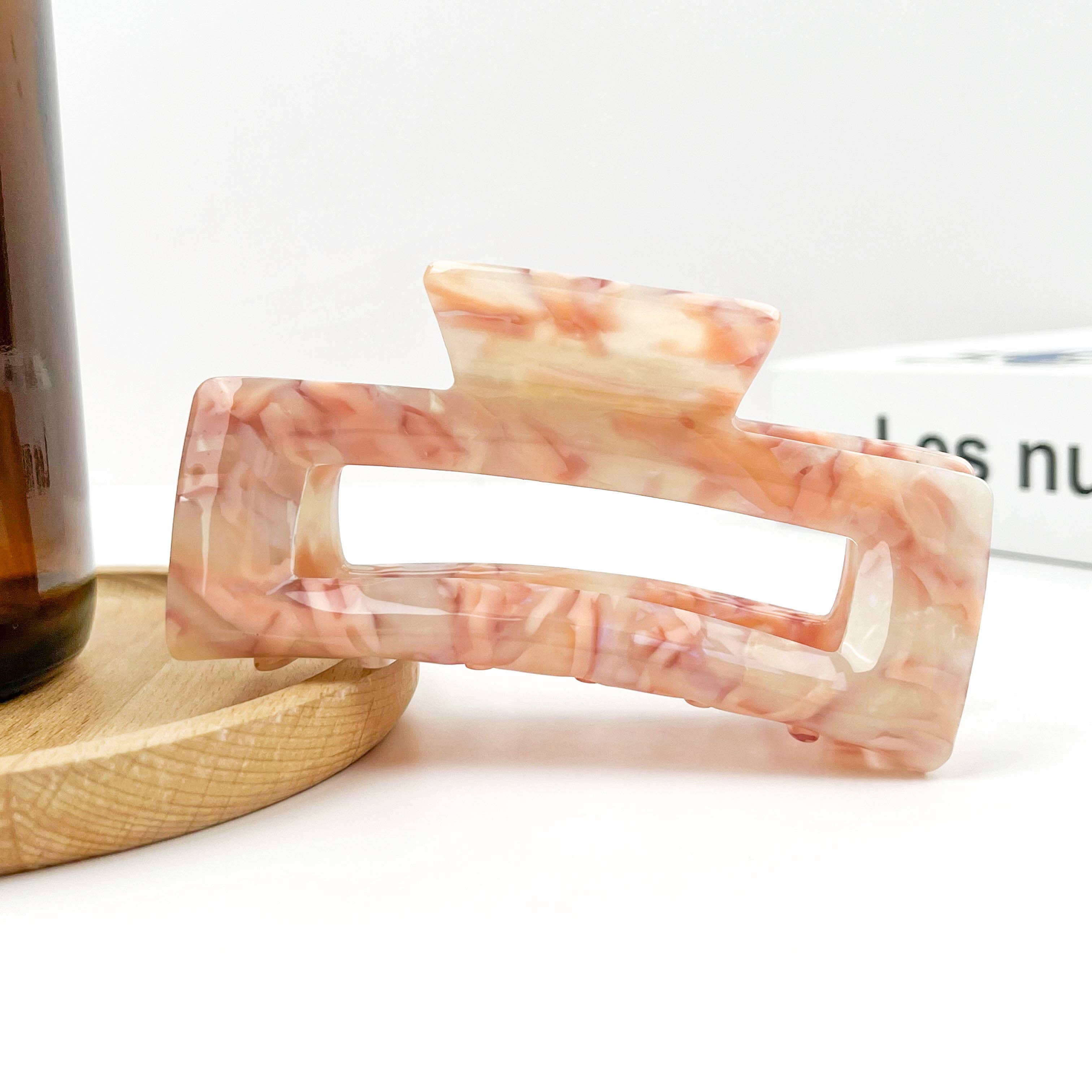 Rectangular Acetate Hair Claw, Premium Quality Hair Clip: Light Brown Black