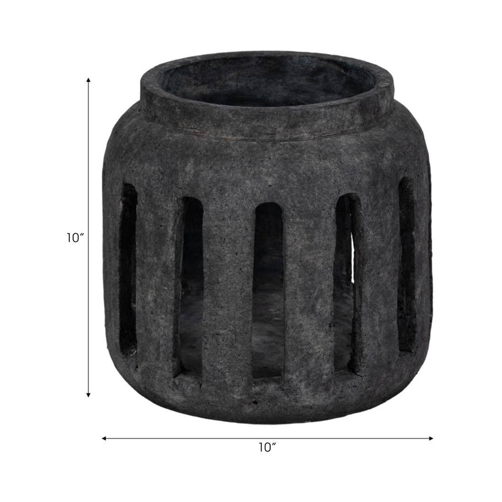 Terracotta Round Open Slat Hurricane Lantern - Black, 10 in.