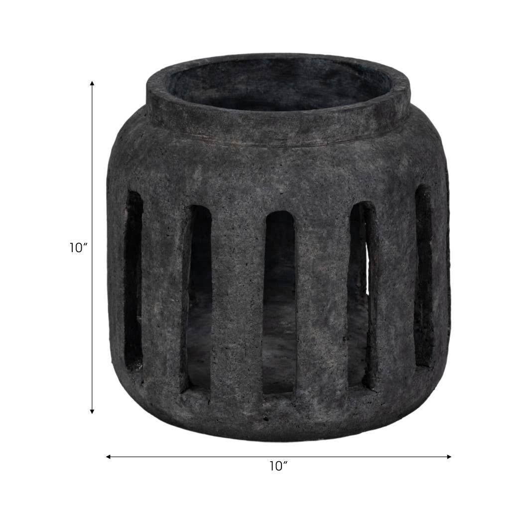 Terracotta Round Open Slat Hurricane Lantern - Black, 10 in.