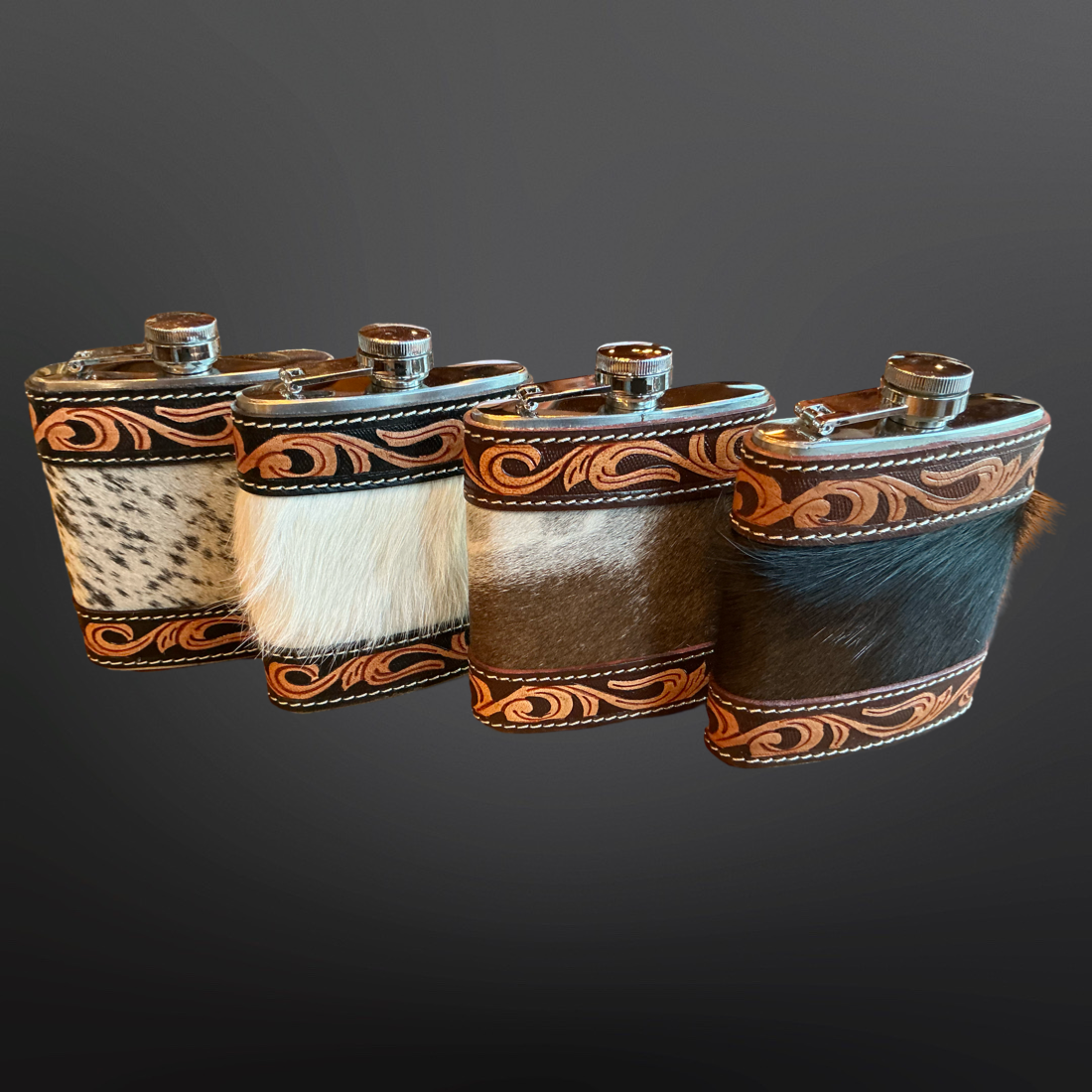 Cowhide Tooled Leather Western Flask