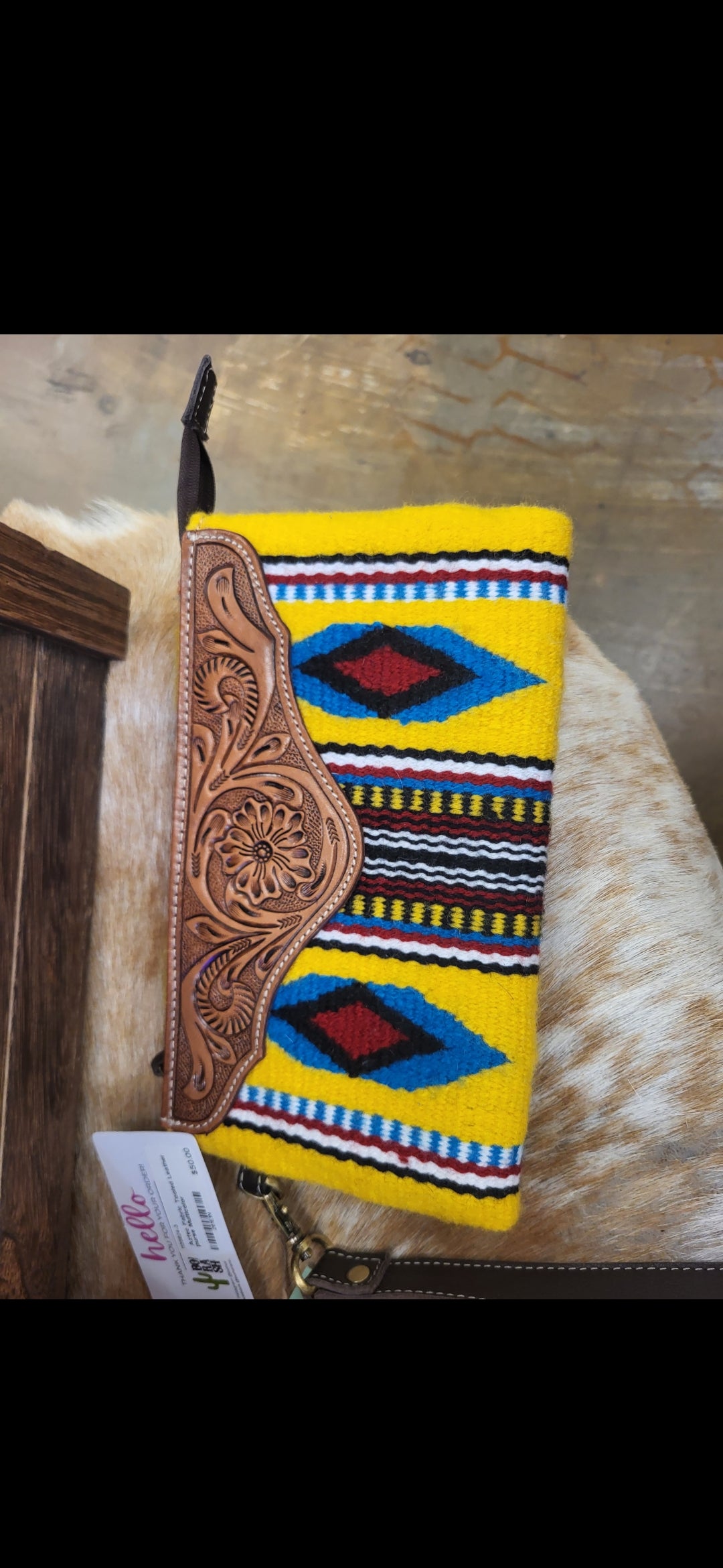 Aztec Fabric/Tooled Leather Wallet